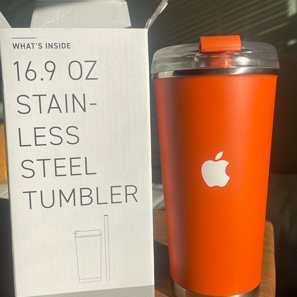 Apple Branded Stainless Steel Tumbler in Orange 16.9 oz BRAND NEW, UNUSED